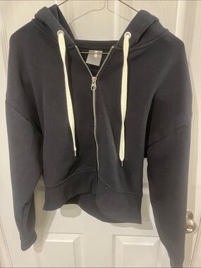 Calla Black Zip-Up Hoodie with Cream Drawstrings